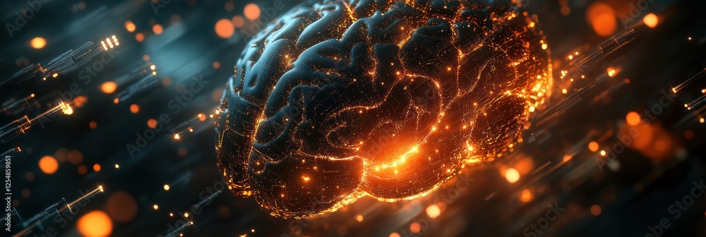 Fototapete digital brain concept showcasing glowing circuits and wires in a futuristic atmosphere with dynamic 