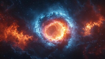Fototapeta premium Cosmic Collision Explosive Nebulae Merging in Vibrant Celestial Halo