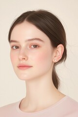 Obraz premium Minimalist Beauty Portrait of a Woman with Natural Glow and Subtle Freckles