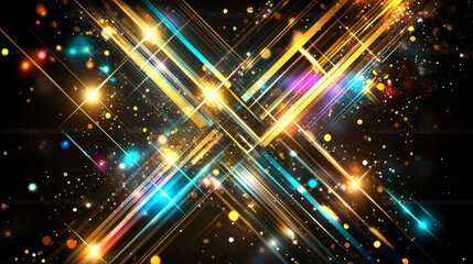 Fototapeta premium Abstract Diagonal Light Streaks With Glittering Particles On Dark Background Display