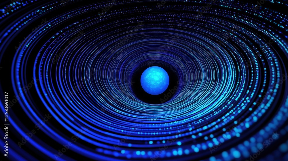 Wall mural stunning blue sphere surrounded by swirling light patterns in a cosmic vortex