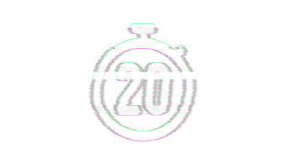 Icon stopwatch 20 is distorted. Glitch. Noise, chromatic aberration, geometric distortion