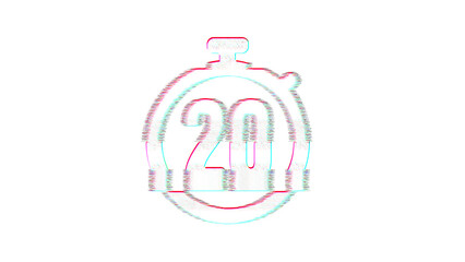 Icon stopwatch 20 is distorted. Glitch. Noise, chromatic aberration, geometric distortion