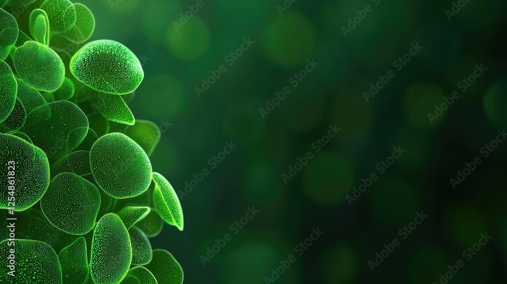 Poster ocean health microscopic concept. lush green plant abstract background with circular leaf patterns a