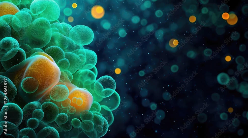 Poster ocean health microscopic concept. abstract representation of cellular structures and molecular inter