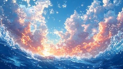Fototapeta premium Peaceful and Vast Underwater Seascape with Golden Sunlight Shimmering Through the Waves Creating a Beautiful Gradient of Blues