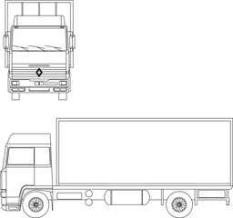 vector sketch illustration silhouette design of transportation vehicle cargo truck trailer with container