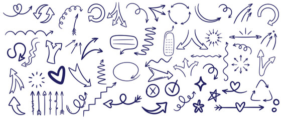 Obraz premium Crayon Arrows Squiggle Vector Set. Chalk Scribble Pointer Shapes Collection. Colorful Hand Drawn Brush Texture Spiral Swirls. Pencil Emphasis Elements Charcoal Doodle Curved Symbols Bundle