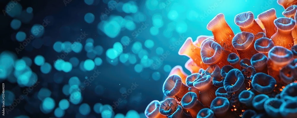 Poster marine food chain microscopic concept. close-up view of a virus structure with vibrant colors and gl