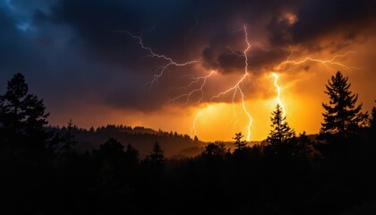 Dramatic Lightning Storm Over a Silhouetted Forest