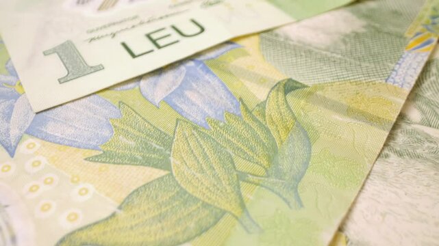 Close-up of a 1 lev banknote (BGN), Bulgaria's national currency. Cash money with a sliding motion.