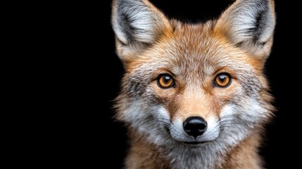 Fototapeta premium Close-up portrait of a fox against black background. Possible use Educational material, wildlife publications