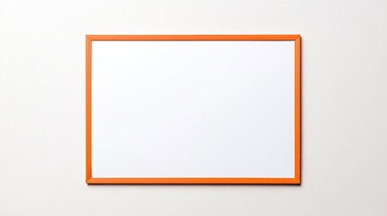 Blank whiteboard with an orange frame positioned against a neutral background, ideal for presentations