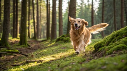 Naklejka premium golden retriever running in the park