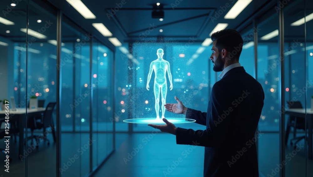 Aufkleber exploring the potential of quantum ai in a modern office setting with futuristic holographic technol