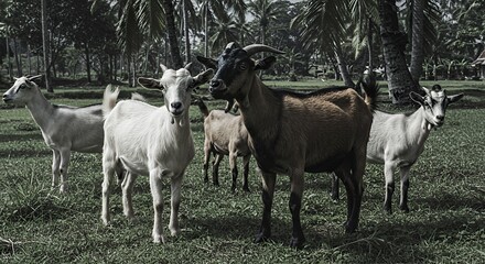 Peaceful Goats Grazing in a Tropical Paradise