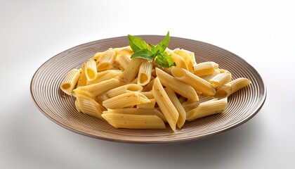 Pasta with pesto sauce on a white background