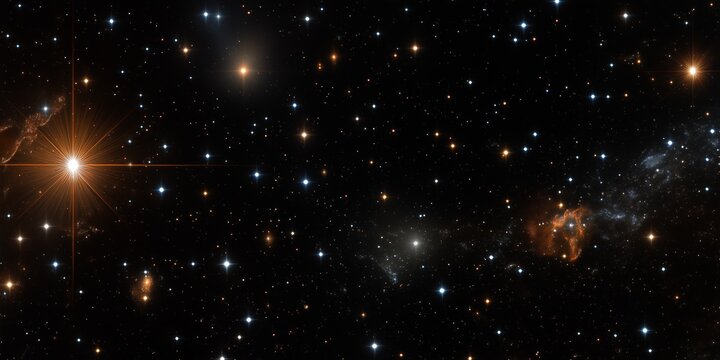 Wide Panoramic Shot of Space, Bright Stars, and Light Illuminating Everything, Biblical, the creation of world, light