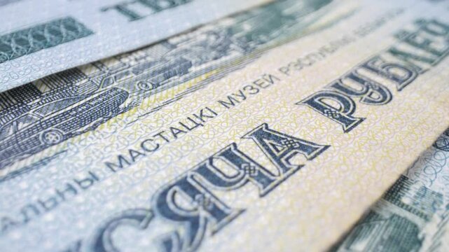 1000 Belarusian rubles (RBL), national currency. Close-up with sliding movement.