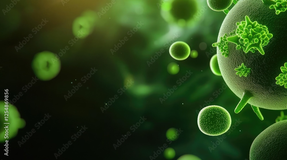 Aufkleber climate impact microscopic idea. microscopic view of green microorganisms under digital illumination