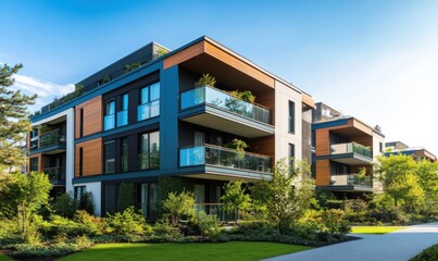 Fototapeta premium Modern Apartment Complex in Suburban Setting
