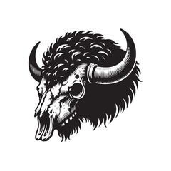 Minimalist Bison Skull Silhouette - Bison Skull Vector - Bison Skull Illustration.