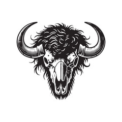 Minimalist Bison Skull Silhouette - Bison Skull Vector - Bison Skull Illustration.