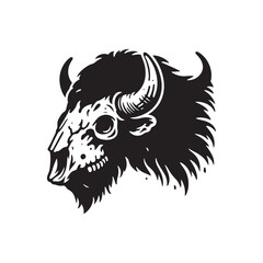 Minimalist Bison Skull Silhouette - Bison Skull Vector - Bison Skull Illustration.
