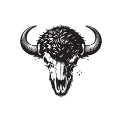 Minimalist Bison Skull Silhouette - Bison Skull Vector - Bison Skull Illustration.