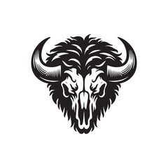 Minimalist Bison Skull Silhouette - Bison Skull Vector - Bison Skull Illustration.