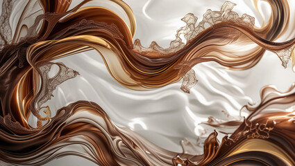 Elegant swirls of brown and gold liquid against a clear background. high-quality, contemporary banners, posters, and wallpapers.