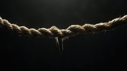 Close-up of frayed rope, dark background, texture