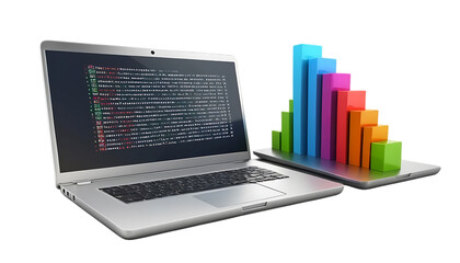 3D Computer laptop pc and programing code development png