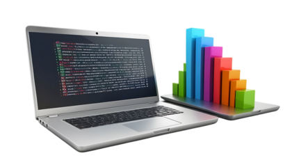 3D Computer laptop pc and programing code development png