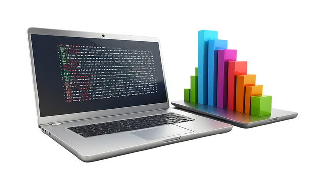 3D Computer laptop pc and programing code development png