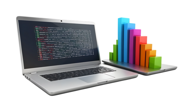 3D Computer laptop pc and programing code development png