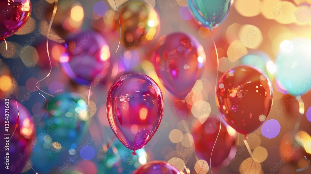Poster colorful balloons with bokeh effect. 3d rendering