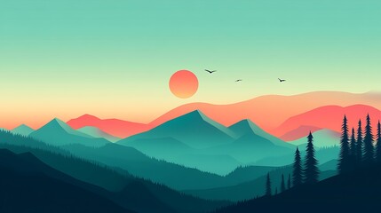 Serene Sunset Over Teal Mountain Ranges