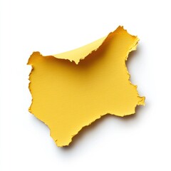 Torn yellow paper sheet, isolated, white background, note