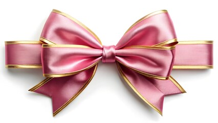 Pink Ribbon And Bow with Gold isolated Against a White Background