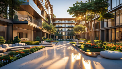 A stunning modern architectural design featuring luxurious condominiums with sleek glass facades