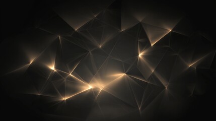 Abstract Golden Geometric Light Reflections on Dark Background Polygonal Surface Design