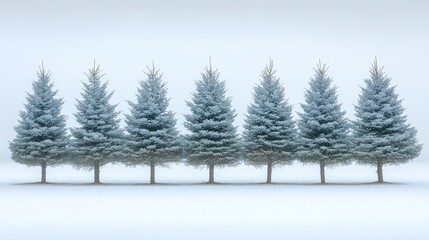 Snowy blue spruce trees, winter scene, minimalist background, holiday card