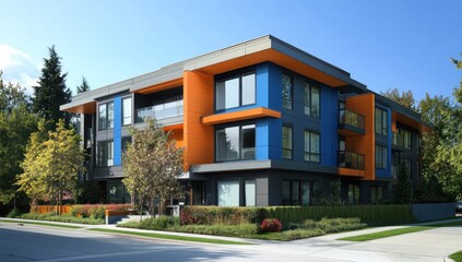Fototapeta premium Modern Apartment Building with Vibrant Facade