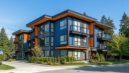 Modern Architectural Design: Blue and Orange Townhouses