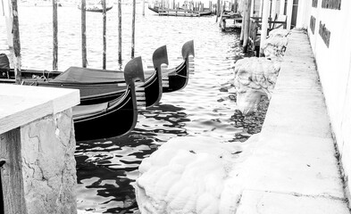 3 Gondolas Black and White Canalscape Black and White