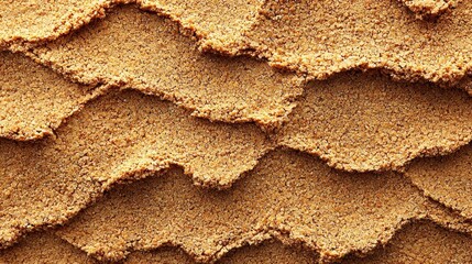 Close-up view of textured sand patterns resembling waves on a beach during sunset