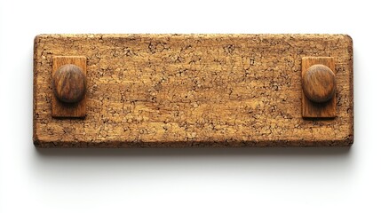 Rustic wooden board with round knobs placed on a white background for decorative use