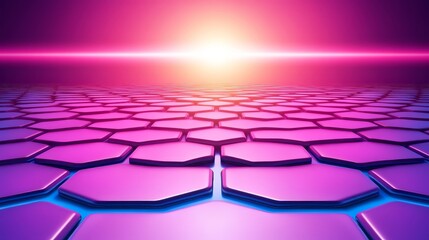 Obraz premium Abstract Hexagonal Surface With Brilliant Light Source And Gradient Colors Emerging From Horizon
