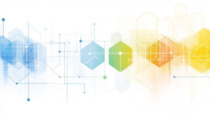 Obraz premium Abstract Hexagons Connected With Lines Blue Green Orange White Background Graphic Design Illustration